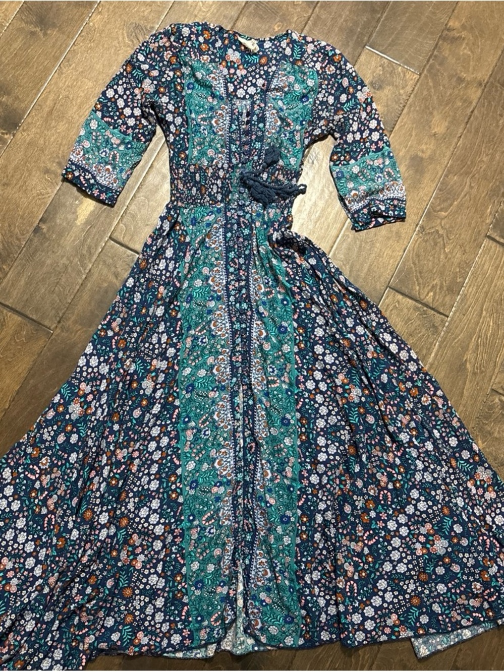 Janie and Jack Teal & Navy Floral Wrap Maxi Dress